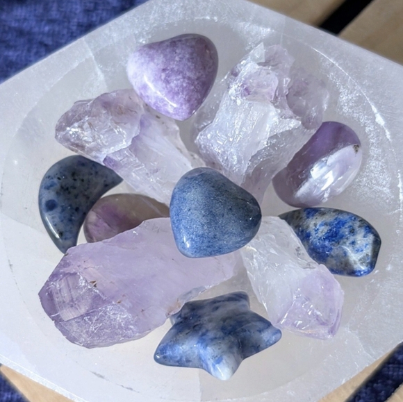 ☪️✨Mindful Communication Bowl ☪️ Blue & Purple ✨Amethyst + Aventurine & Lapis - Picture 2 of 8